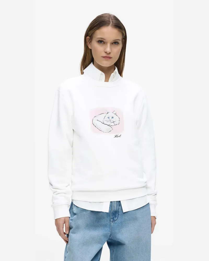 Karl Lagerfeld Illustriertes Portrait Sweatshirt, Damen, Weiss, Größe Weiss