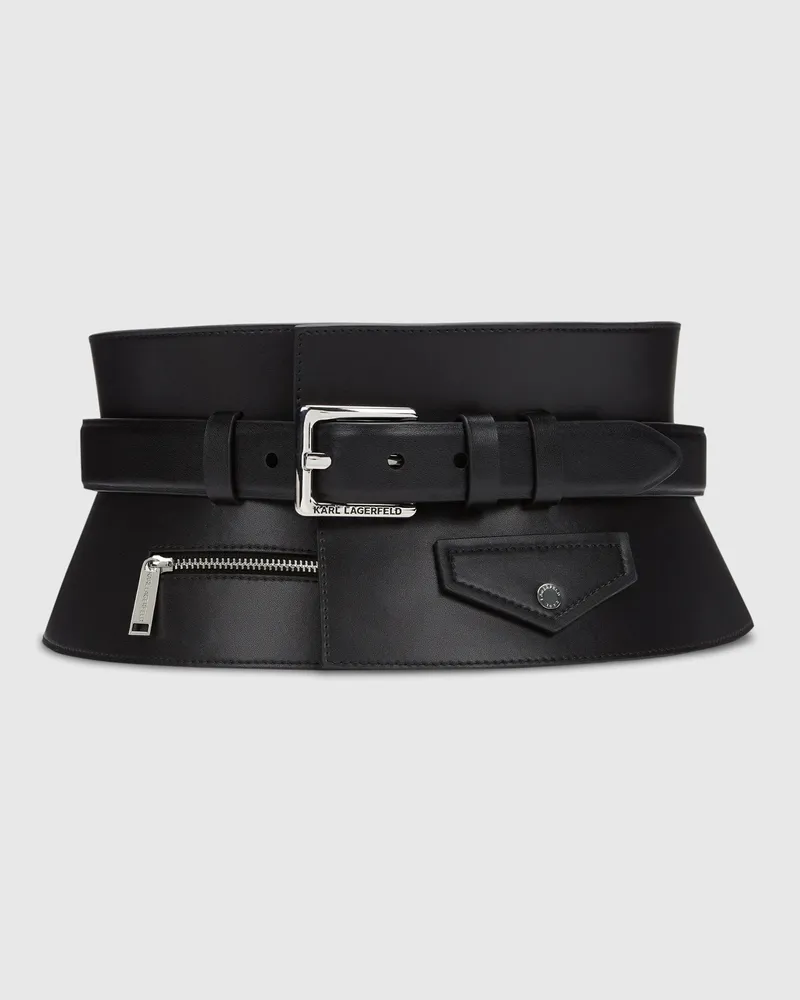 Karl Lagerfeld Leder-korsettgürtel, Female, Schwarz, Size Black