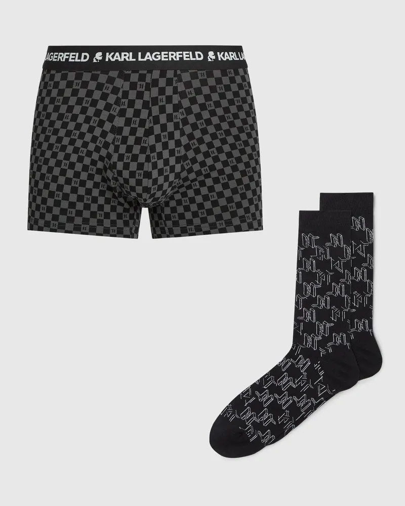 Karl Lagerfeld Geschenkset Mit Monogram-boxershorts Und Socken, Male, Sketchy Monogram-black, Size Black