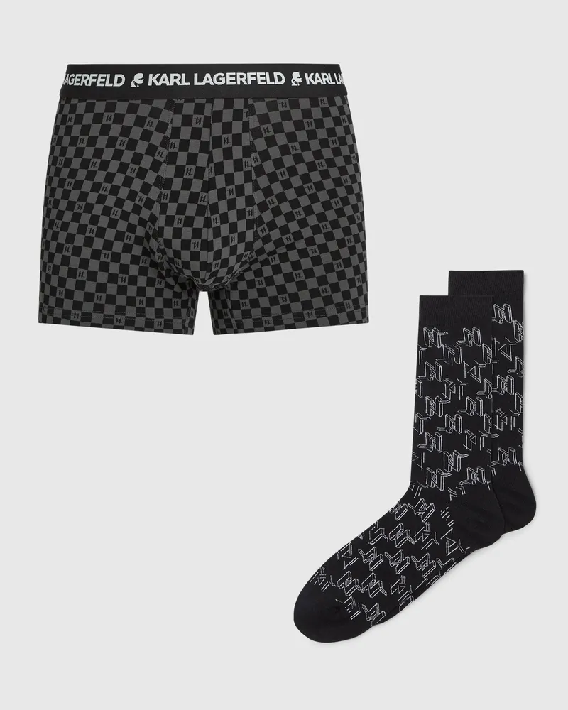 Karl Lagerfeld Geschenkset Mit Monogram-boxershorts Und Socken, Male, Sketchy Monogram-black, Size Black