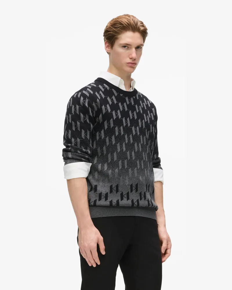 Karl Lagerfeld Pullover Mit Farbverlauf Und Monogram, Herren, Schwarz, Größe Schwarz