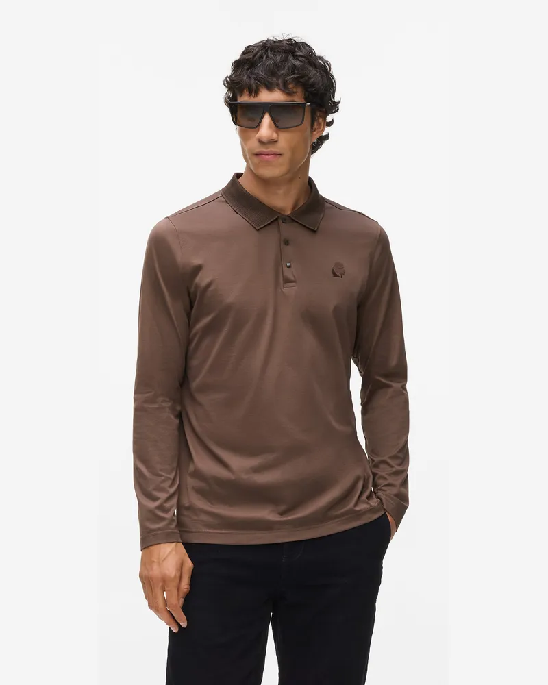 Karl Lagerfeld Langärmeliges Polo Shirt, Herren, Schwarz/braun, Größe Schwarz