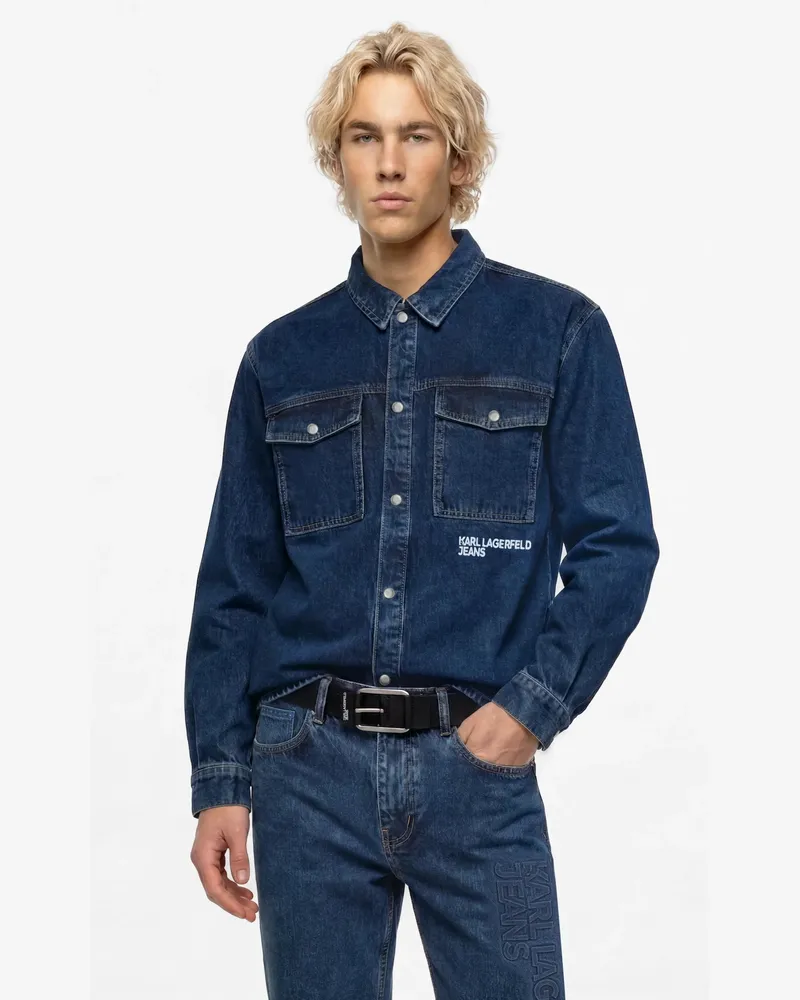 Karl Lagerfeld Denim-overshirt Mit Logo, Herren, Visual Washed Blue, Größe Visual