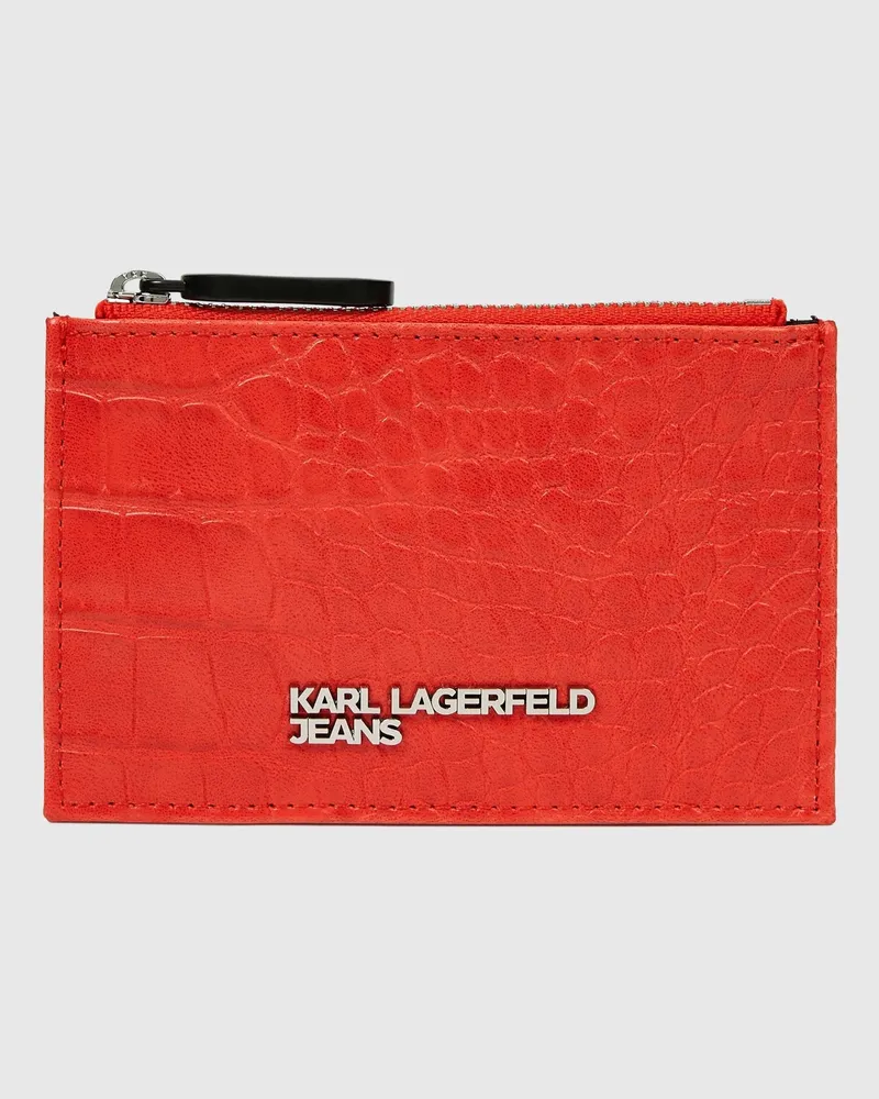 Karl Lagerfeld Kartenetui In Kroko-optik Mit Metalllogo, Damen, Hochrisiko Rot, Größe Hochrisiko
