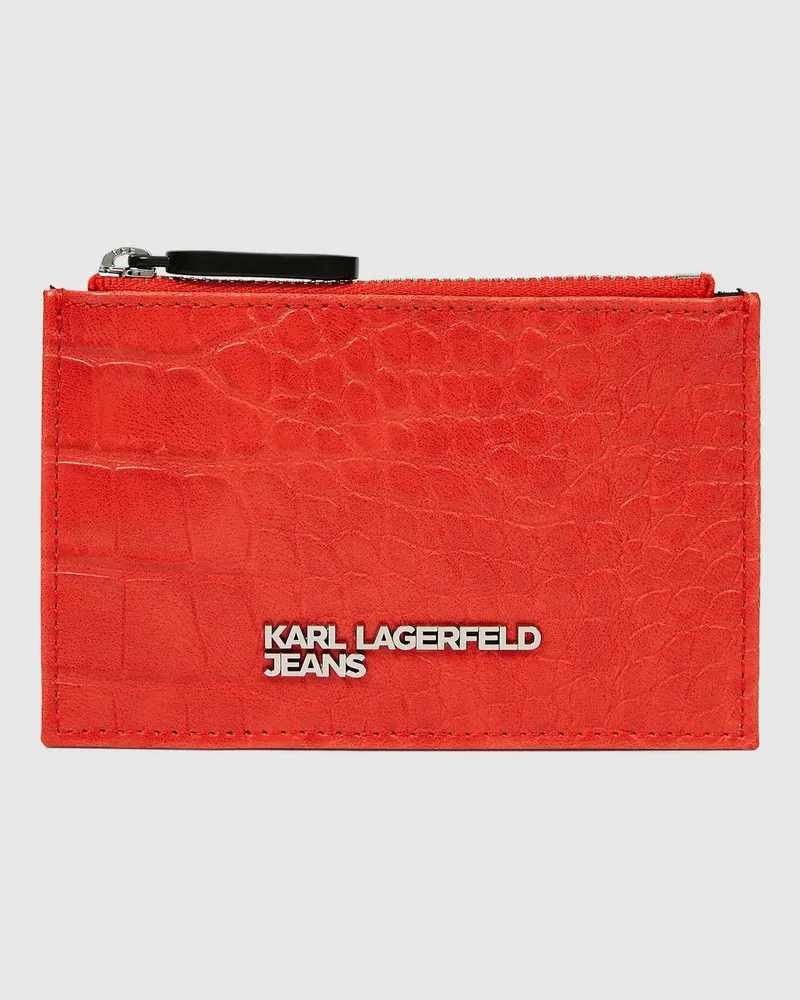 Karl Lagerfeld Kartenetui In Kroko-optik Mit Metalllogo, Damen, Hochrisiko Rot, Größe Hochrisiko