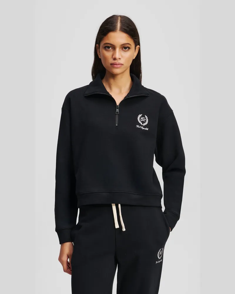 Karl Lagerfeld Hotel Karl Loungewear Sweatshirt Mit Halblangem Reissverschluss, Frau, Schwarz, Größe Schwarz
