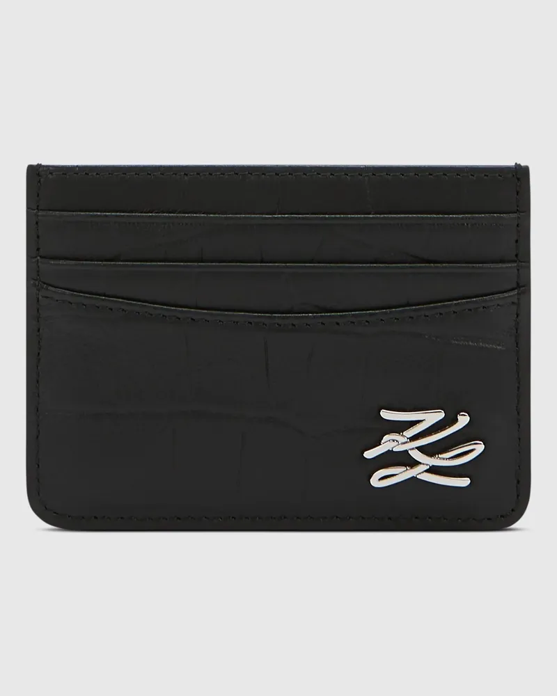 Karl Lagerfeld K/croc Leder-kartenetui, Male, Schwarz, Size Black