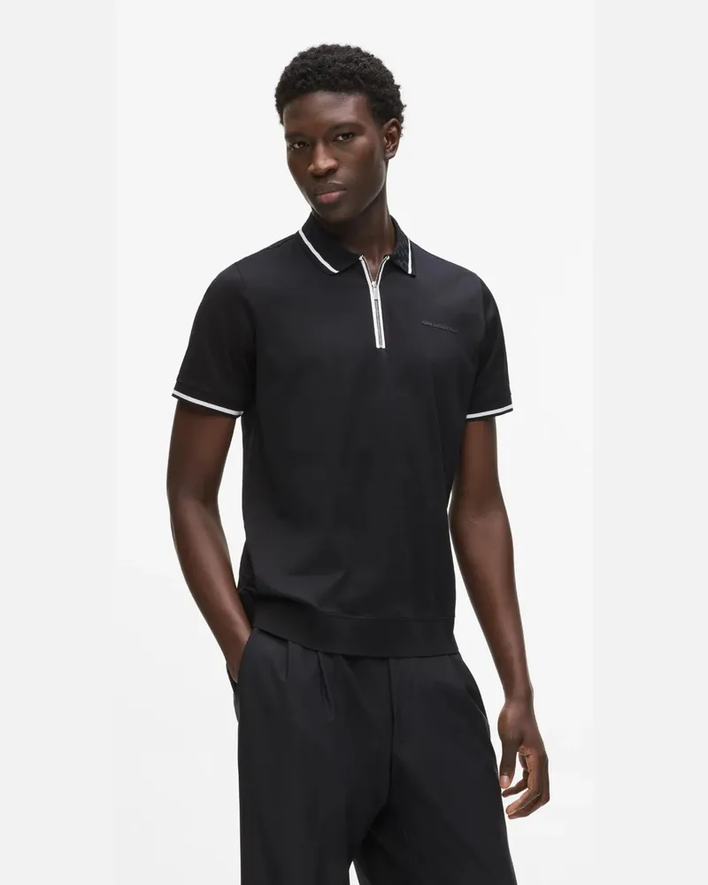 Karl Lagerfeld Poloshirt Mit Kontrastierenden Paspeln, Herren, Schwarz, Größe Schwarz