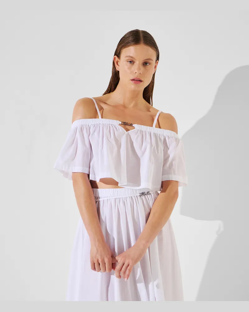 Karl Lagerfeld Schulterfreies Kurzes Strandtop, Frau, Weiss, Größe Weiss