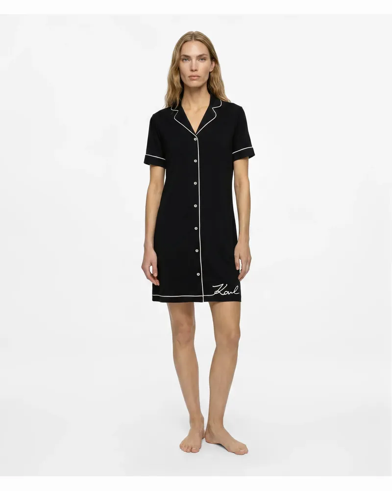 Karl Lagerfeld Pyjama-hemdkleid Im Signature-stil, Damen, Schwarz, Größe Schwarz