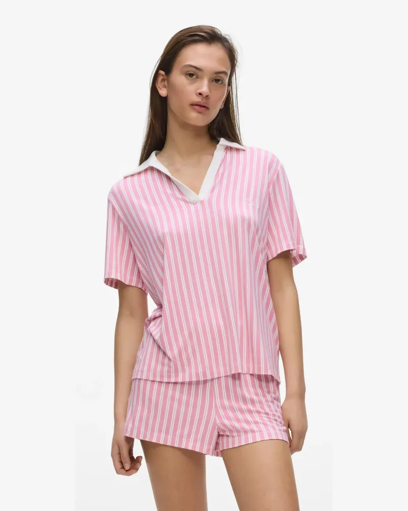 Karl Lagerfeld Signature Gestreiftes Pyjama-set, Damen, Orchideenrauch, Größe Orchideenrauch