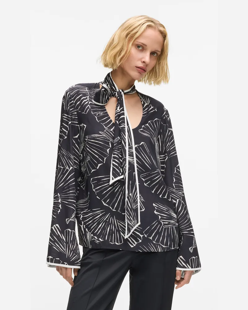 Karl Lagerfeld Oberteil Mit Schal Und Fächerprint, Damen, Cannoli-creme-melange, Größe: 46 Cannoli-creme-melange