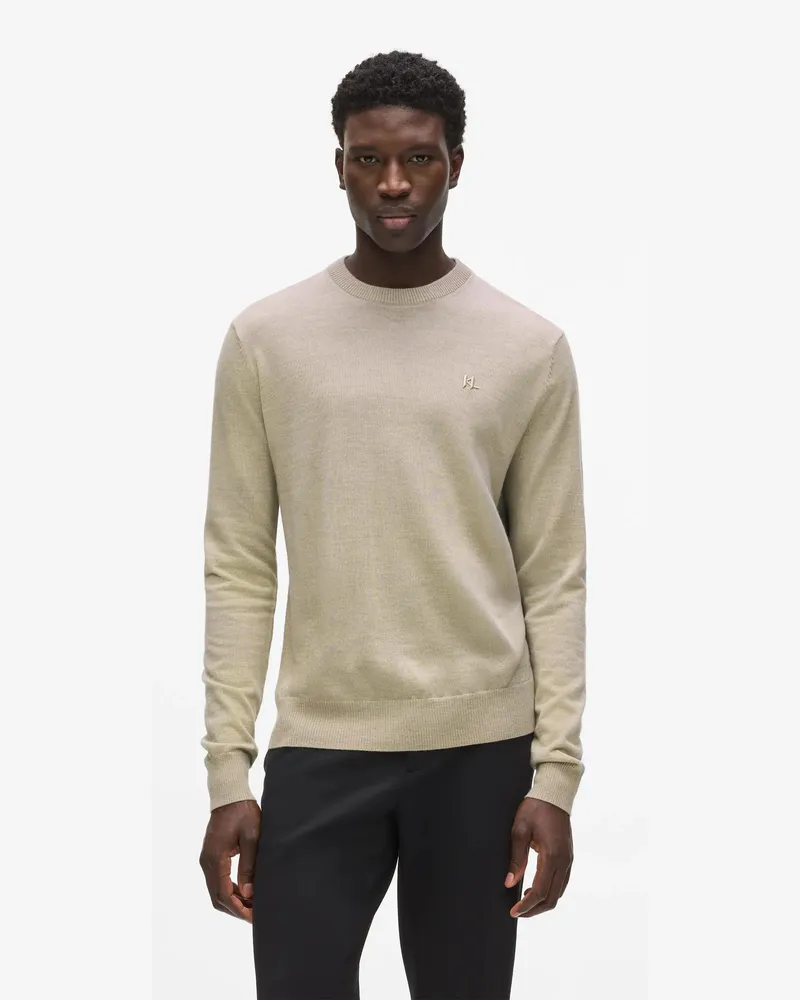 Karl Lagerfeld Pullover Mit Rundhalsausschnitt Aus Merinowolle, Herren, Sandsteinmischung, Größe Sandsteinmischung