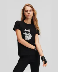 Karl Lagerfeld K/ikonik choupette T-shirt mit Strasssteinen, Frau, Schwarz Schwarz