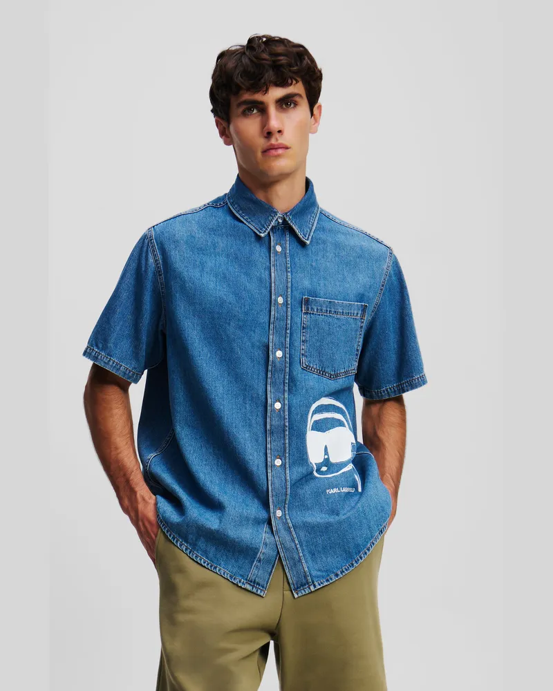 Karl Lagerfeld Ikon Kurzärmeliges Jeanshemd, Mann, Hellblauer Denim, Größe Hellblauer