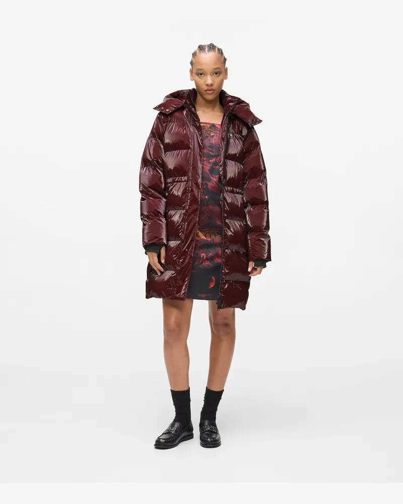 Karl Lagerfeld Lange Perlglanz-pufferjacke, Damen, Zinfandel, Größe Zinfandel