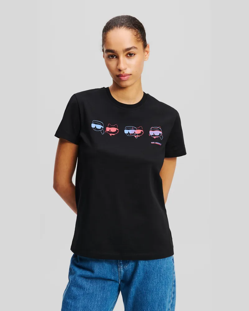 Karl Lagerfeld Ikon T-shirt Mit Farbdetails, Frau, Schwarz, Größe Schwarz