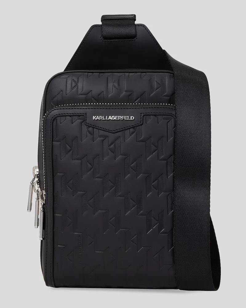 Karl Lagerfeld K/loom Slingtasche aus Leder, Mann, Schwarz Schwarz