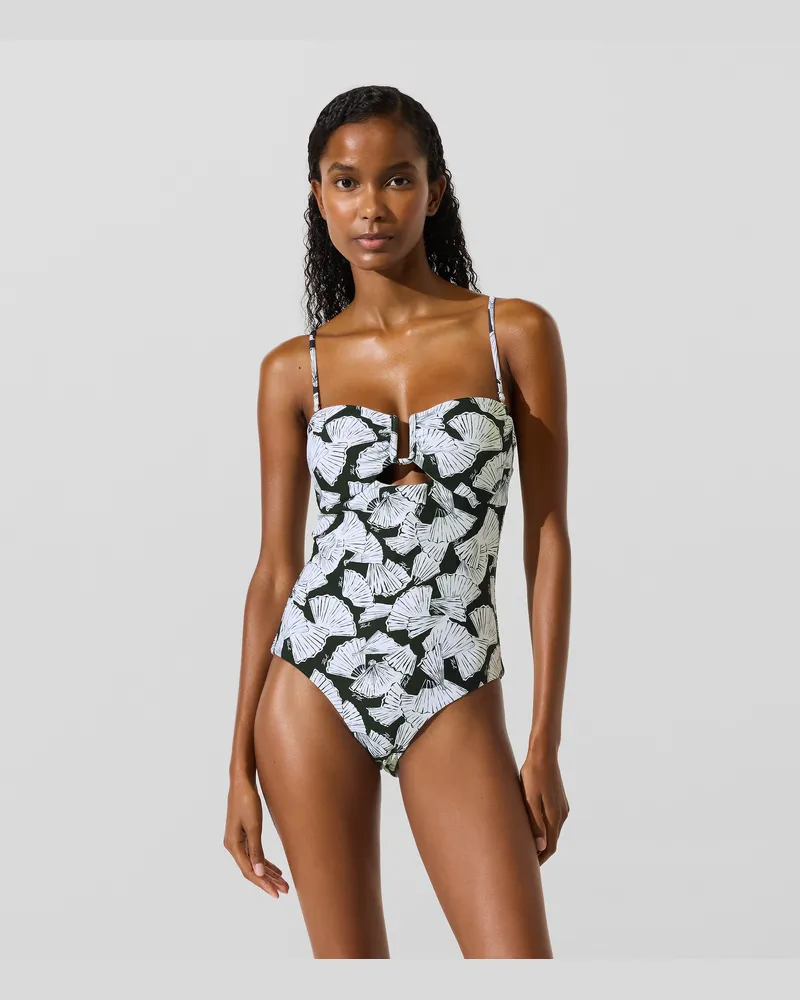 Karl Lagerfeld Badeanzug Mit Fächerprint, Damen, Mandel, Größe Mandel