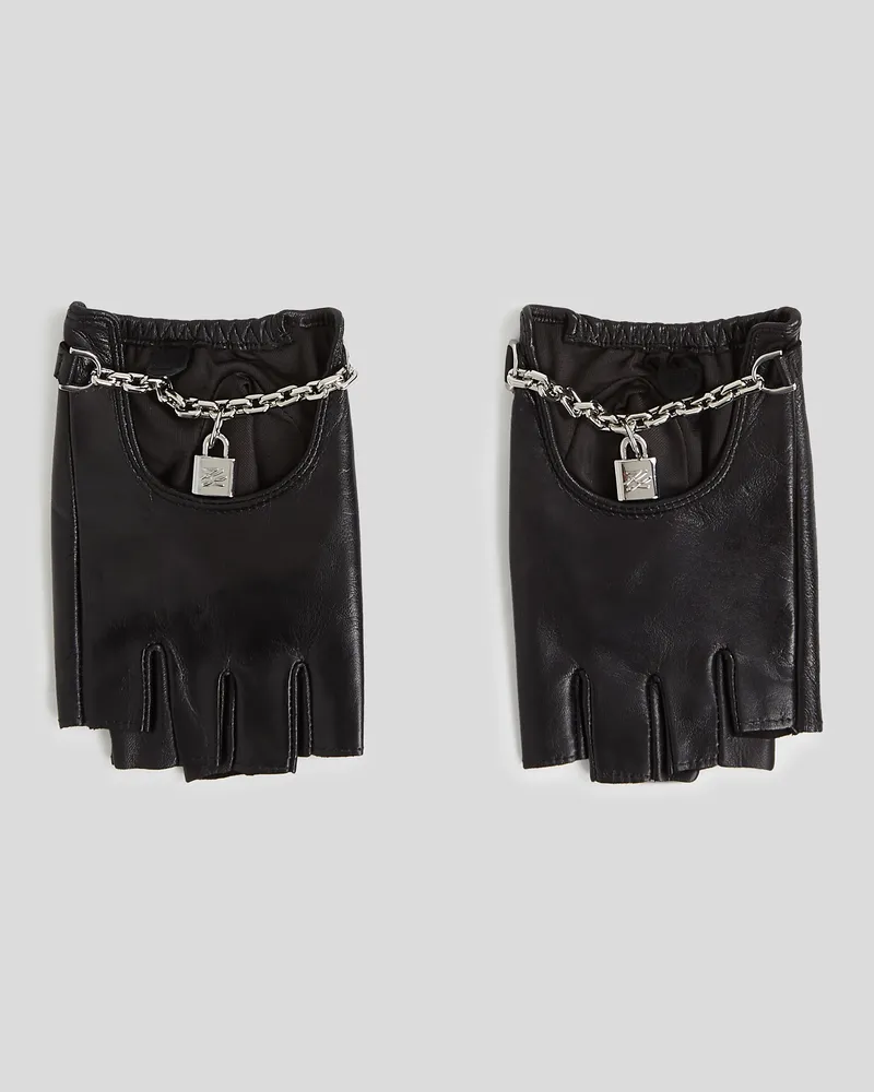 Karl Lagerfeld K/autograph Fingerlose Handschuhe Mit Vorhängeschloss, Frau, Schwarz, Größe Schwarz