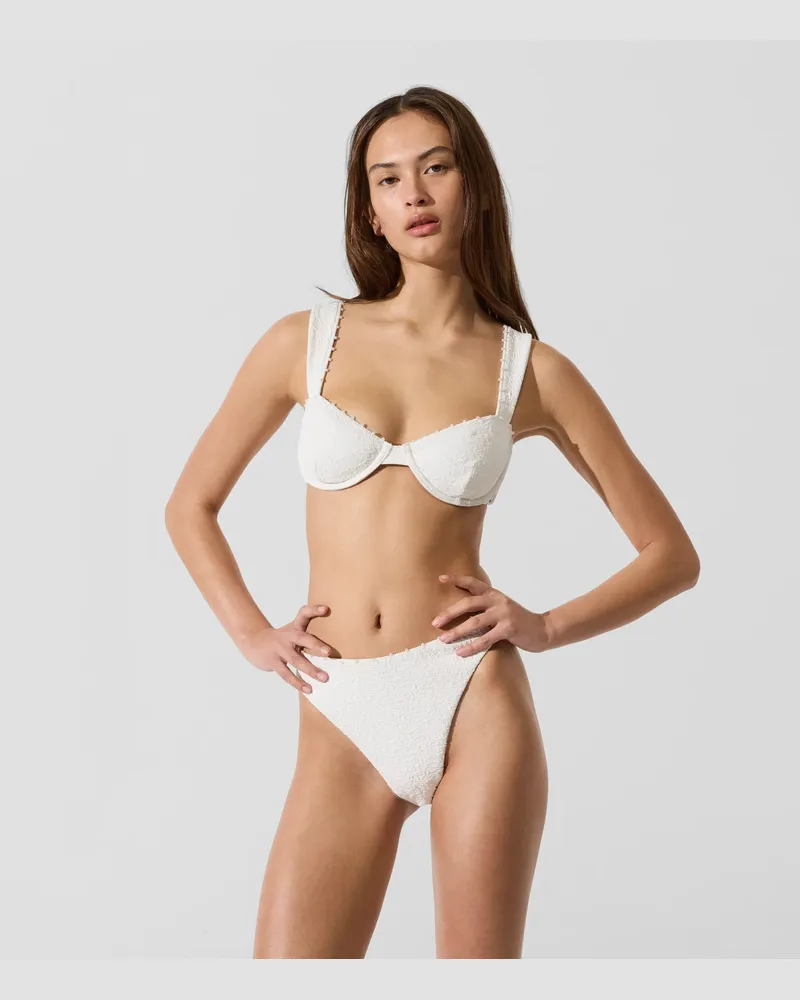 Karl Lagerfeld Strukturierte Bikinihose Mit Perlen, Damen, Cannoli Creme, Größe Cannoli