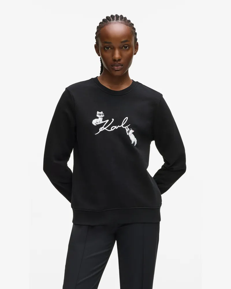 Karl Lagerfeld Ikon Signature Choupette Sweatshirt, Damen, Schwarz, Größe Schwarz