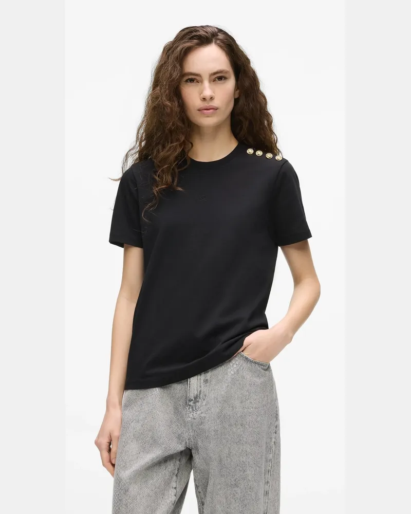 Karl Lagerfeld Exklusives T-shirt Mit Knopfdetail Und Autograph, Female, Schwarz, Size Black