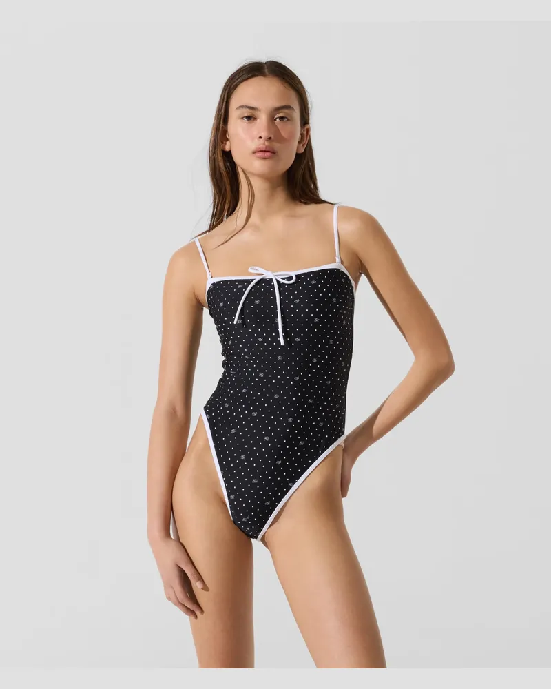 Karl Lagerfeld Cooler Badeanzug Mit Polka-dots, Damen, Schwarz Mit Weißen Punkten, Größe Schwarz