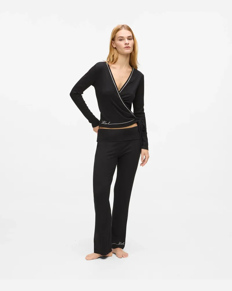 Karl Lagerfeld Ausgestellte Signature-loungewear-hose, Damen, Schwarz, Größe Schwarz