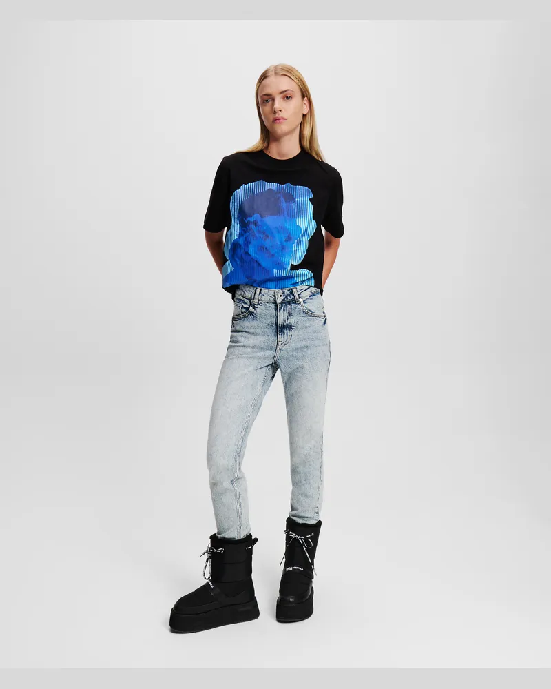 Karl Lagerfeld Gerade Geschnittene Jeans Mit Hohem Bund, Frau, Visual Acid Mid Blue, Größe Visual
