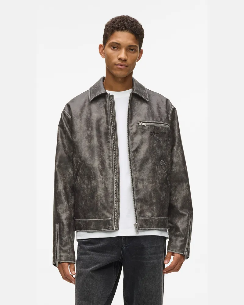 Karl Lagerfeld Jacke Aus Kunstleder In Used-optik, Herren, Gewaschenes Schwarz, Größe Gewaschenes