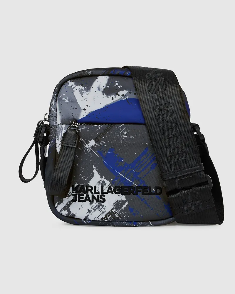 Karl Lagerfeld Umhängetasche Mit Graffiti-print, Herren, Schwarzer Denim - Grauer Denim, Größe Schwarzer