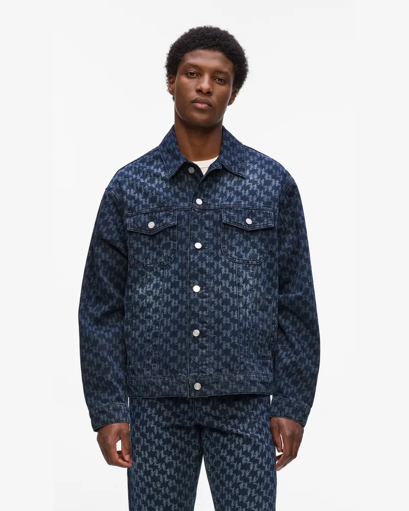Karl Lagerfeld Jeansjacke Mit Allover-monogram, Herren, Monogramm Auf Dunklem Denim, Größe Monogramm