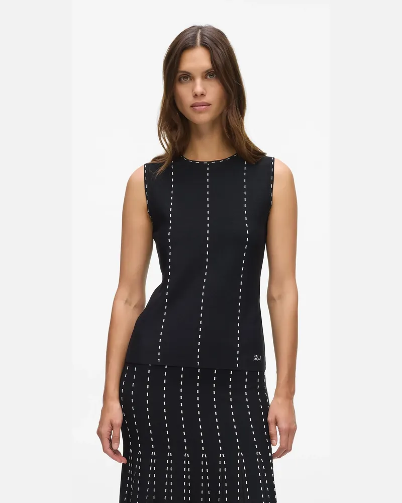 Karl Lagerfeld Top Mit Kontrastnähten, Female, Schwarz/weiss, Size Black