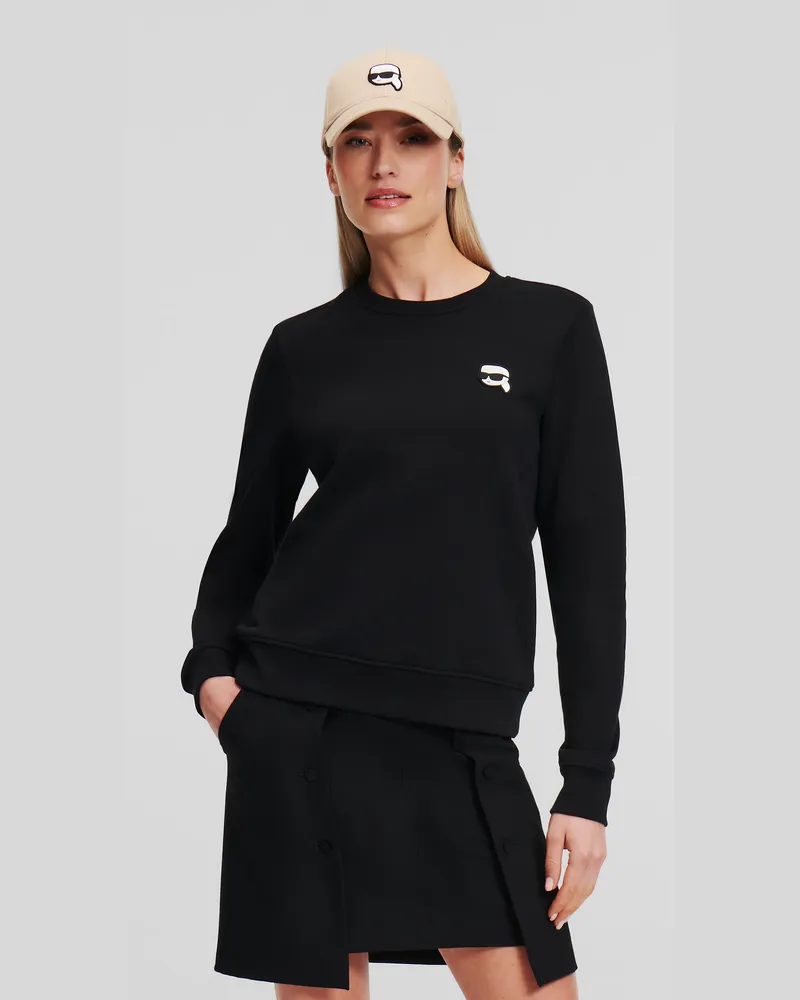 Karl Lagerfeld Ikon Sweatshirt Mit Aufnäher, Frau, Schwarz, Größe Schwarz