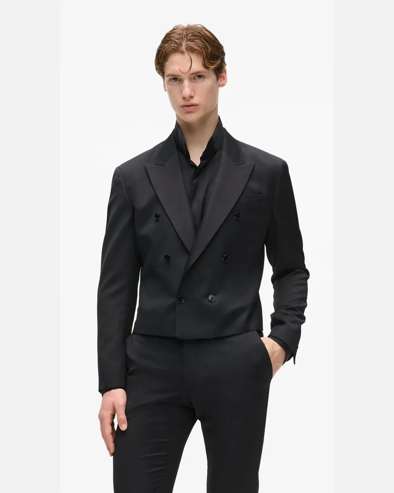 Karl Lagerfeld Kl Studio Kurz Geschnittene Anzugjacke Aus Wolle, Herren, Schwarz, Größe Schwarz