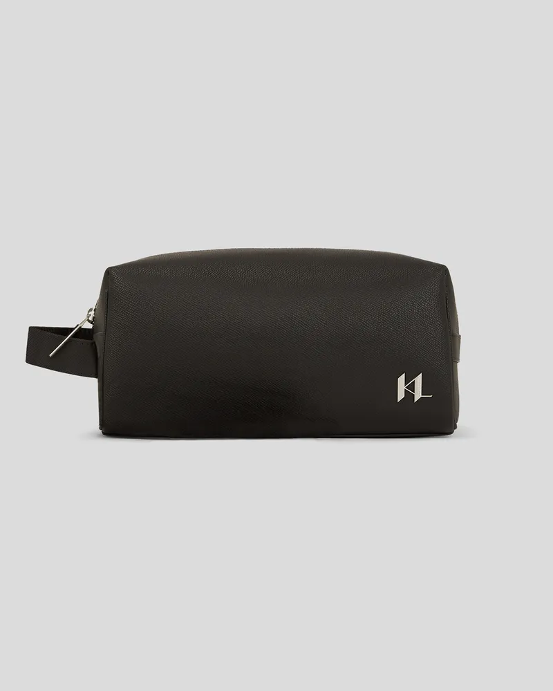 Karl Lagerfeld K/monogram Kulturbeutel Aus Leder, Mann, Schwarz, Größe Schwarz