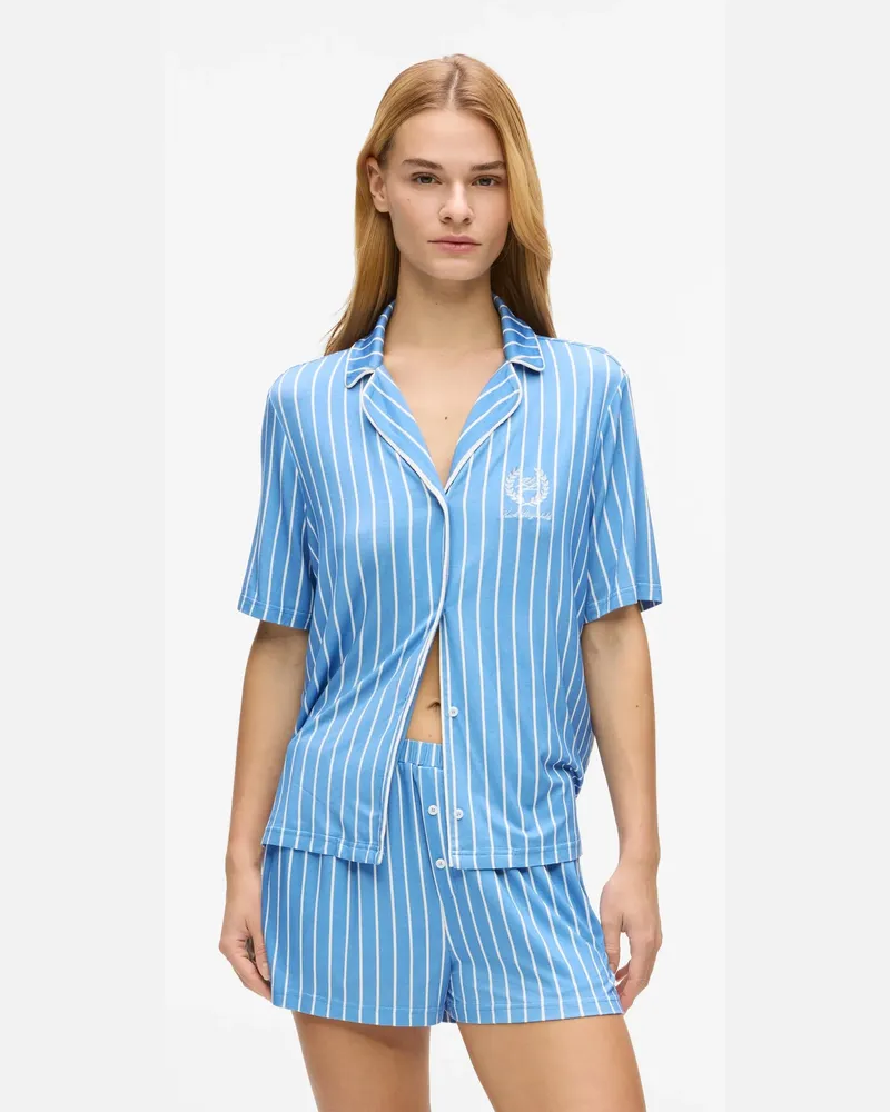 Karl Lagerfeld Gestreiftes Kurzes Pyjama-set, Damen, Travertin, Größe Travertin