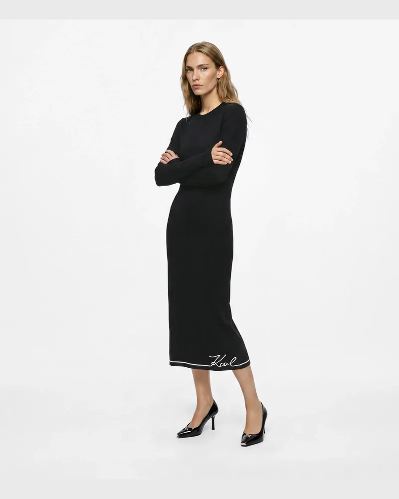 Karl Lagerfeld Signature-kleid Mit Langen Ärmeln, Female, Schwarz, Size Black