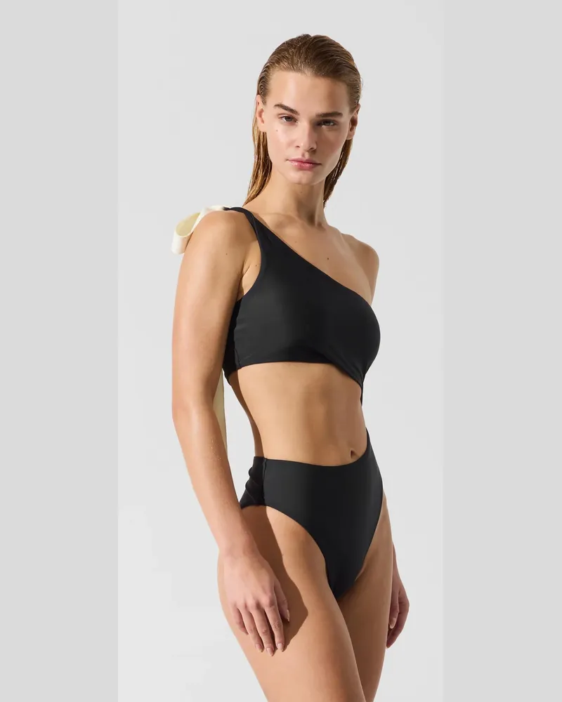 Karl Lagerfeld Signature-badeanzug Mit Schleife, Female, Schwarz, Size Black