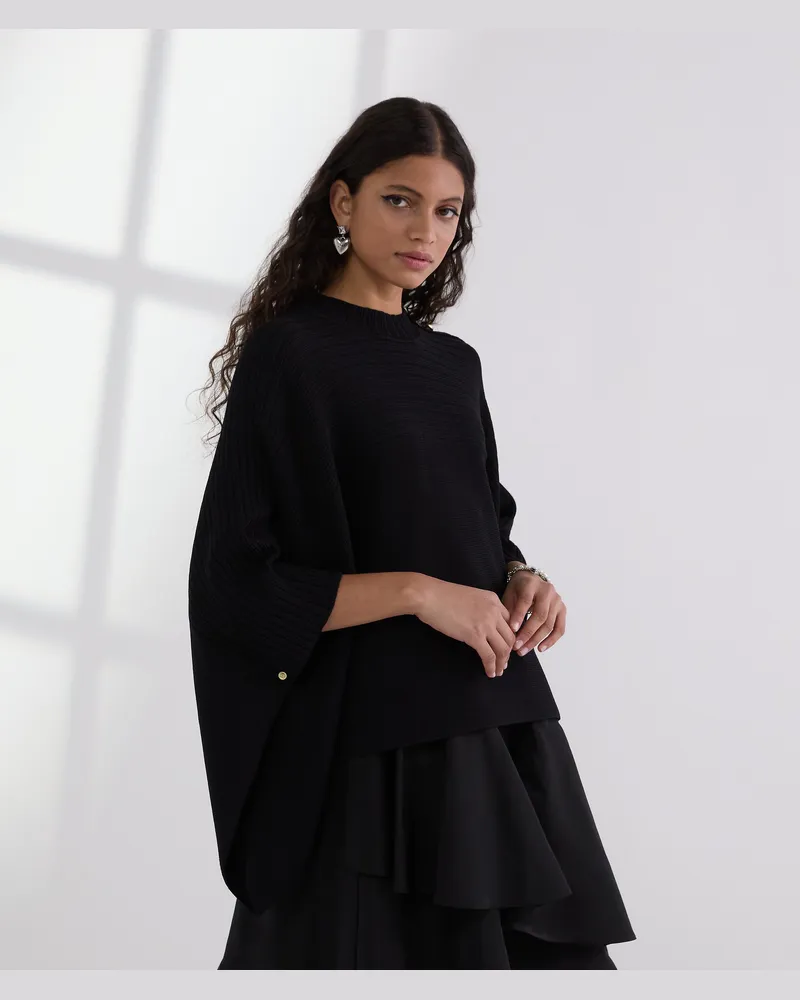 Karl Lagerfeld Poncho Aus Rippenstrick, Frau, Schwarz, Größe Schwarz