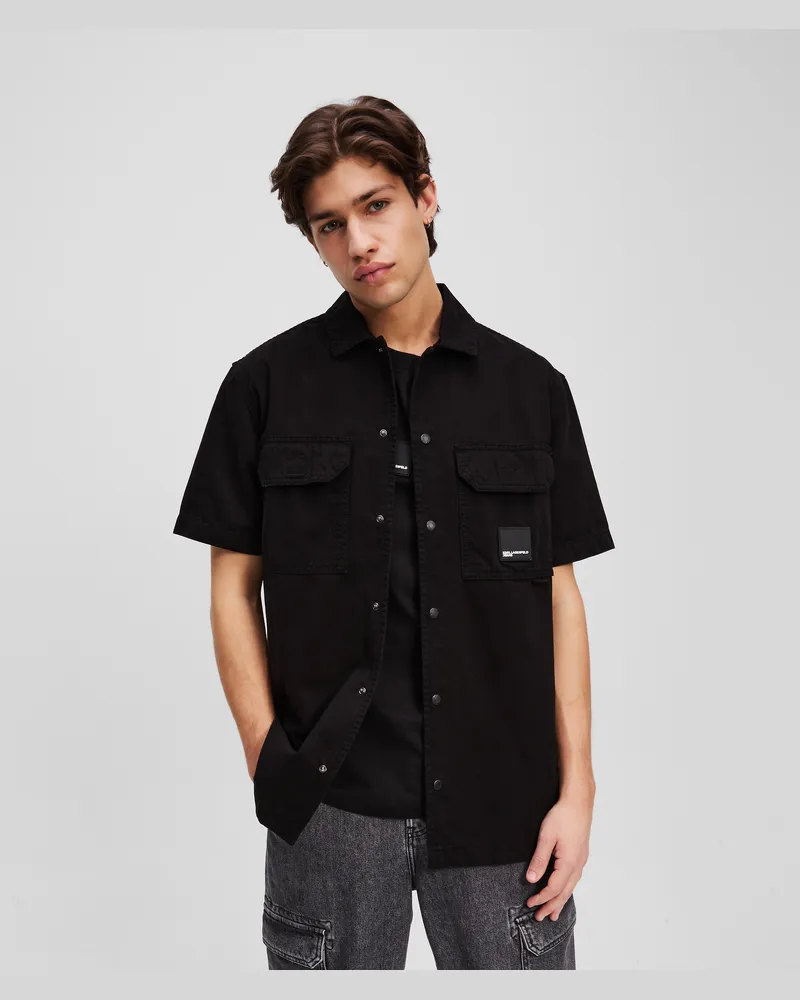 Karl Lagerfeld Kurzärmeliges Button-up-hemd, Mann, Schwarz, Größe Schwarz
