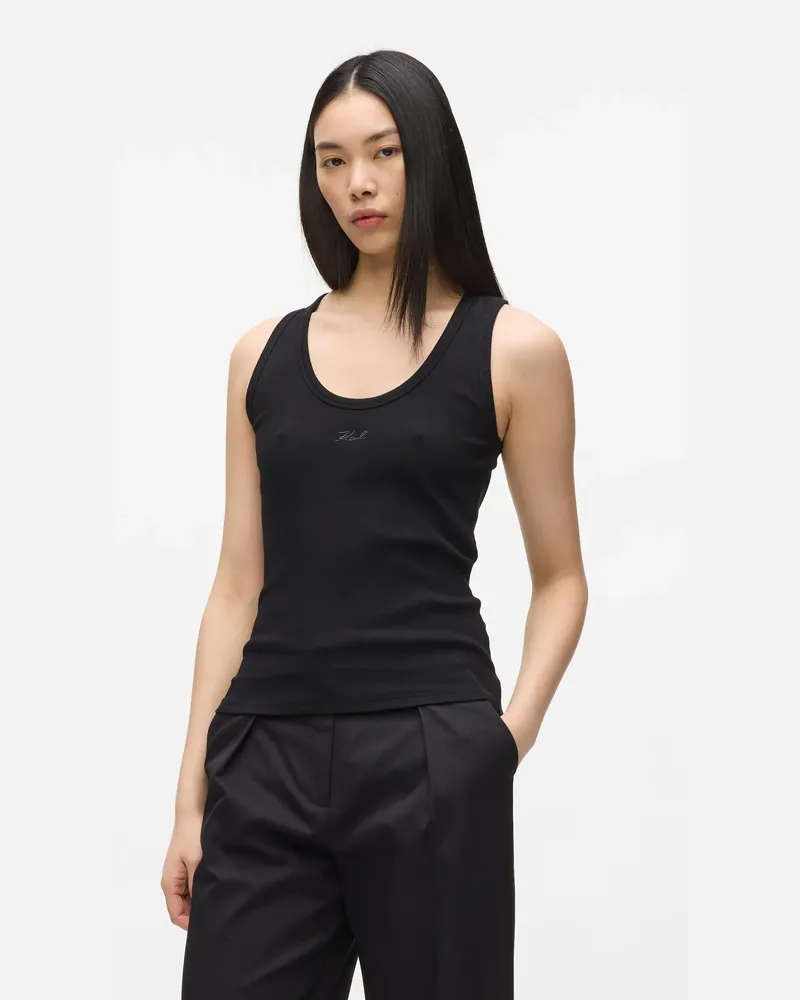 Karl Lagerfeld Signature Tanktop, Damen, Schwarz, Größe Schwarz