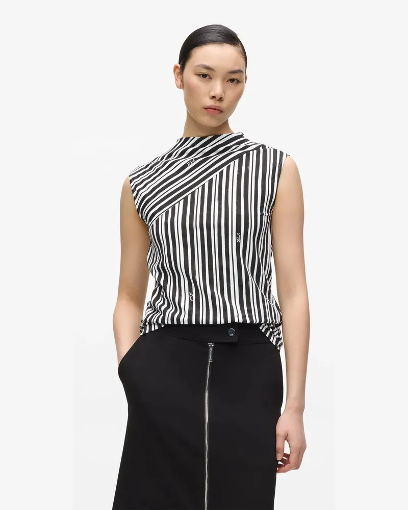 Karl Lagerfeld Gestreiftes Tanktop, Damen, Schwarze Streifen, Größe Schwarze