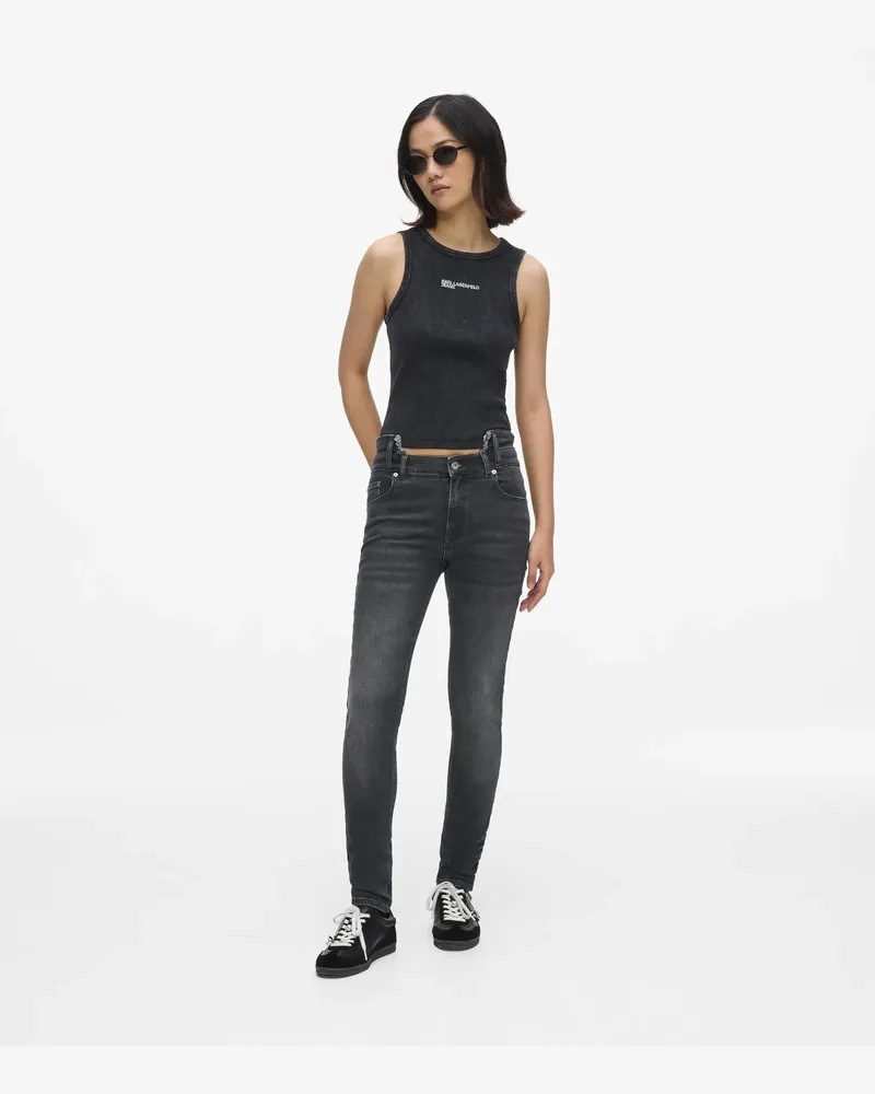 Karl Lagerfeld Hoch Geschnittene Skinny-jeans Mit Cut-out, Female, Gewaschenes Schwarz, Size Black