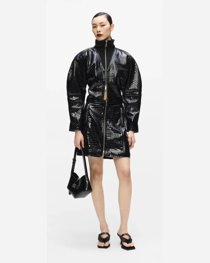 Karl Lagerfeld Kl Studio Lederrock In Krokooptik, Damen, Schwarz, Größe Schwarz