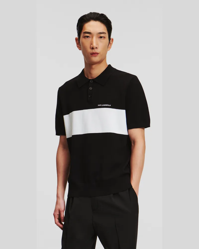 Karl Lagerfeld Kurzärmliges Poloshirt In Farb-block-optik, Mann, Schwarz/Weiss, Größe Schwarz