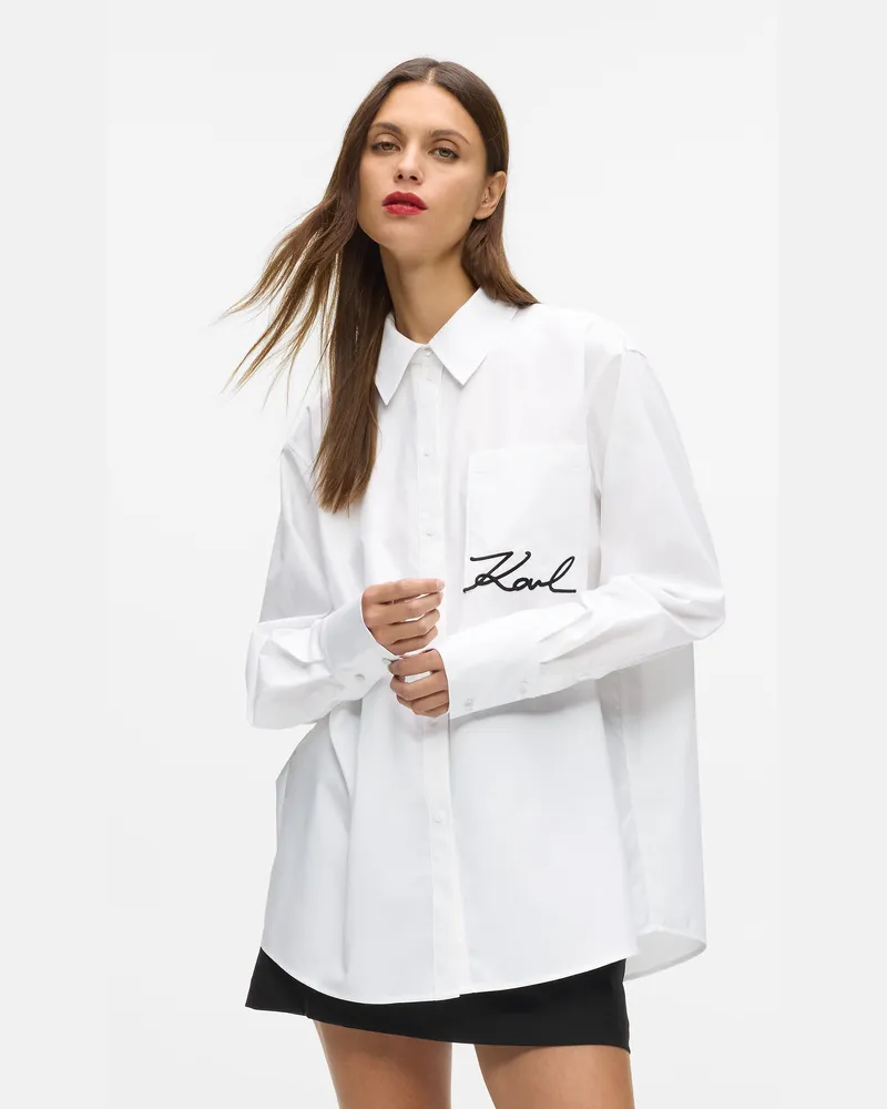 Karl Lagerfeld Signature-hemd Mit Tasche, Damen, Weiss, Größe Weiss