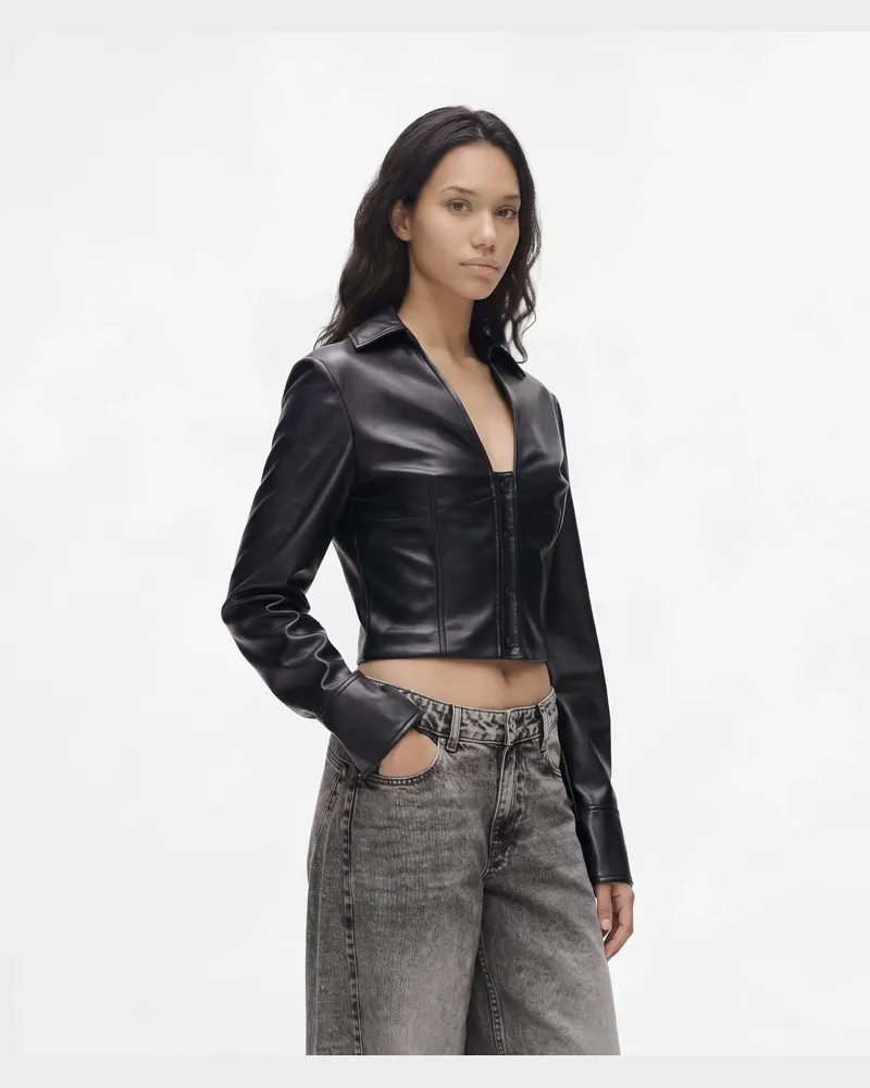 Karl Lagerfeld Hemd Aus Kunstleder Mit V-ausschnitt, Female, Schwarz, Size Black
