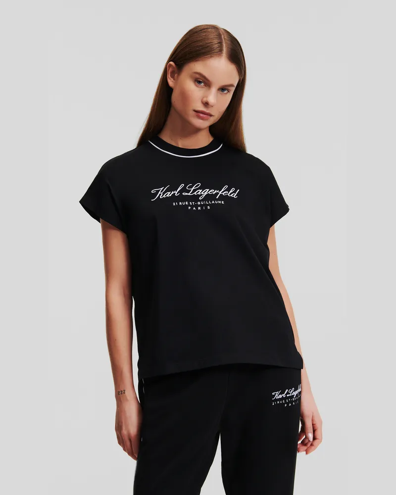 Karl Lagerfeld Hotel karl Loungewear T-shirt Mit Überschnittenen Ärmeln, Frau, Schwarz, Größe Schwarz